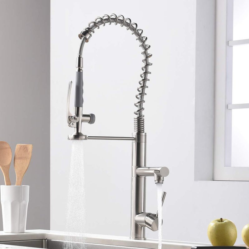 AIMADI Commercial Kitchen Faucet with Pull Down Sprayer,AIMADI Modern Single Handle High Arch Pre-Rinse Spring Kitchen Sink Faucet,Brushed Nickel - Image 2